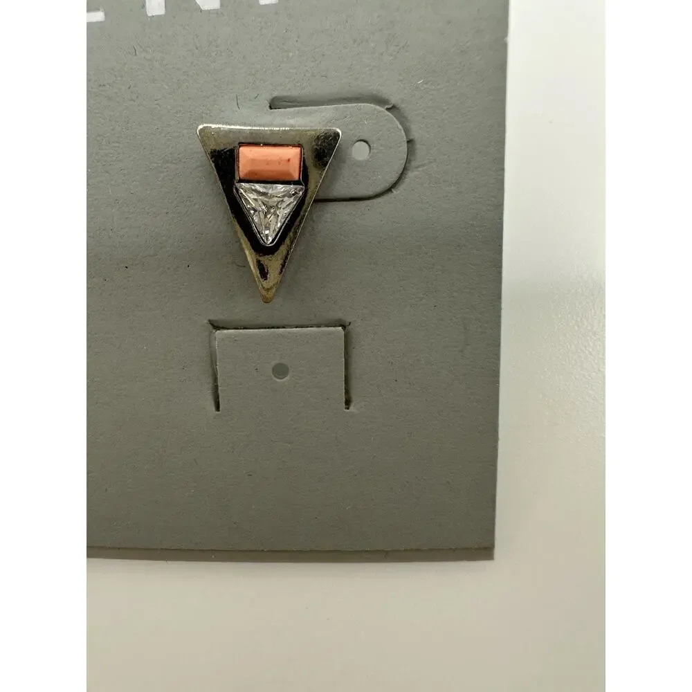 NWT LYDELL NYC Silver Tone Triangle Stud Earrings With Clear Rhinestone